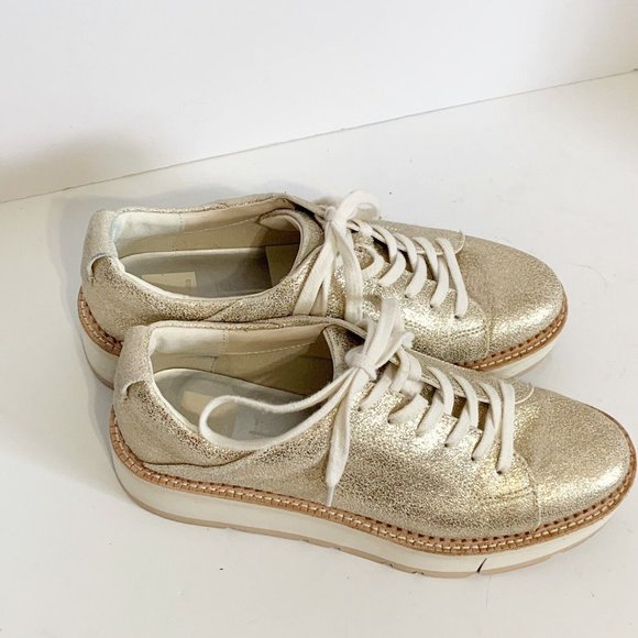 Dolce Vita Womens Glitter Gold Leather Casual Platform Sneakers Toyah Size 9 - Picture 3 of 13